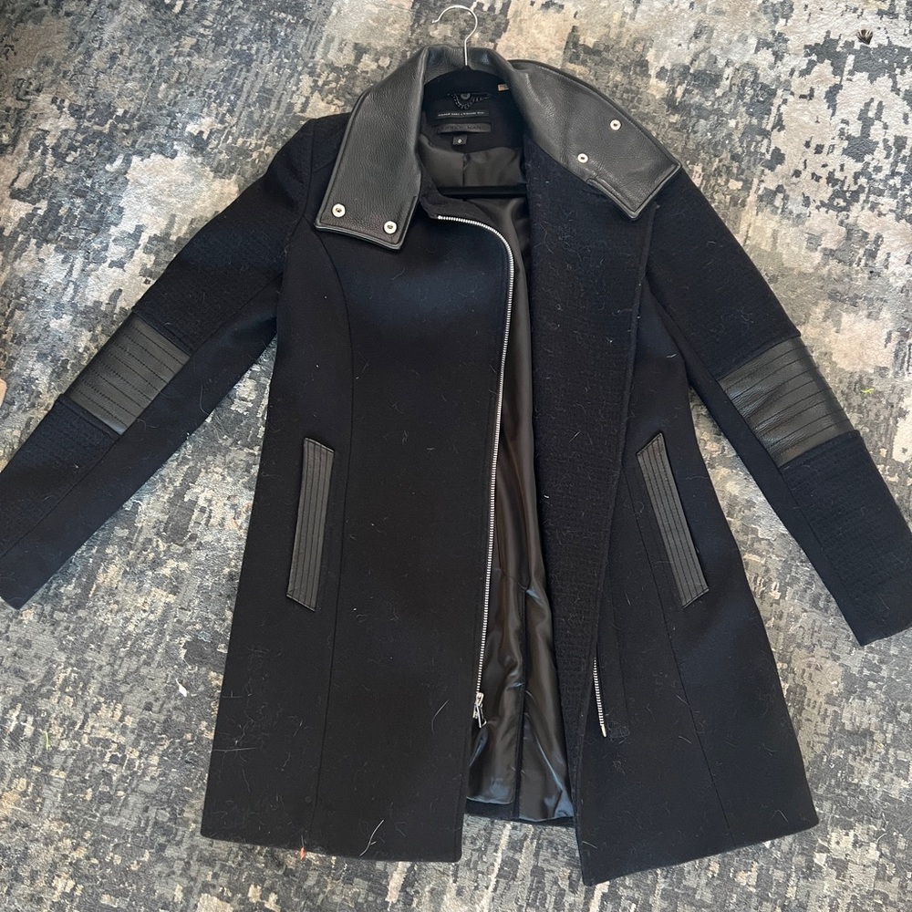 Andrew Marc Wool Coat with Leather Trim